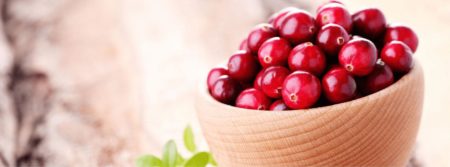 cranberries in wooden bowl