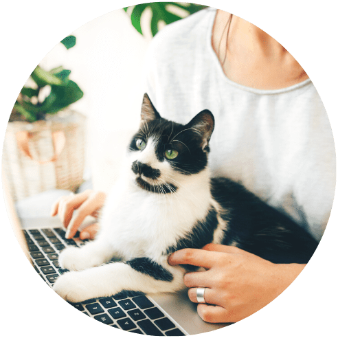 Woman ordering TLC Pet Food with Cat