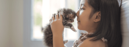 child holding kitten